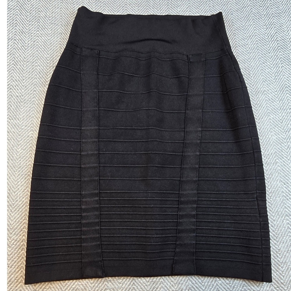 Black Bandage Knit Mini Skirt High Waisted Bodycon Ribbed Textured Stretch